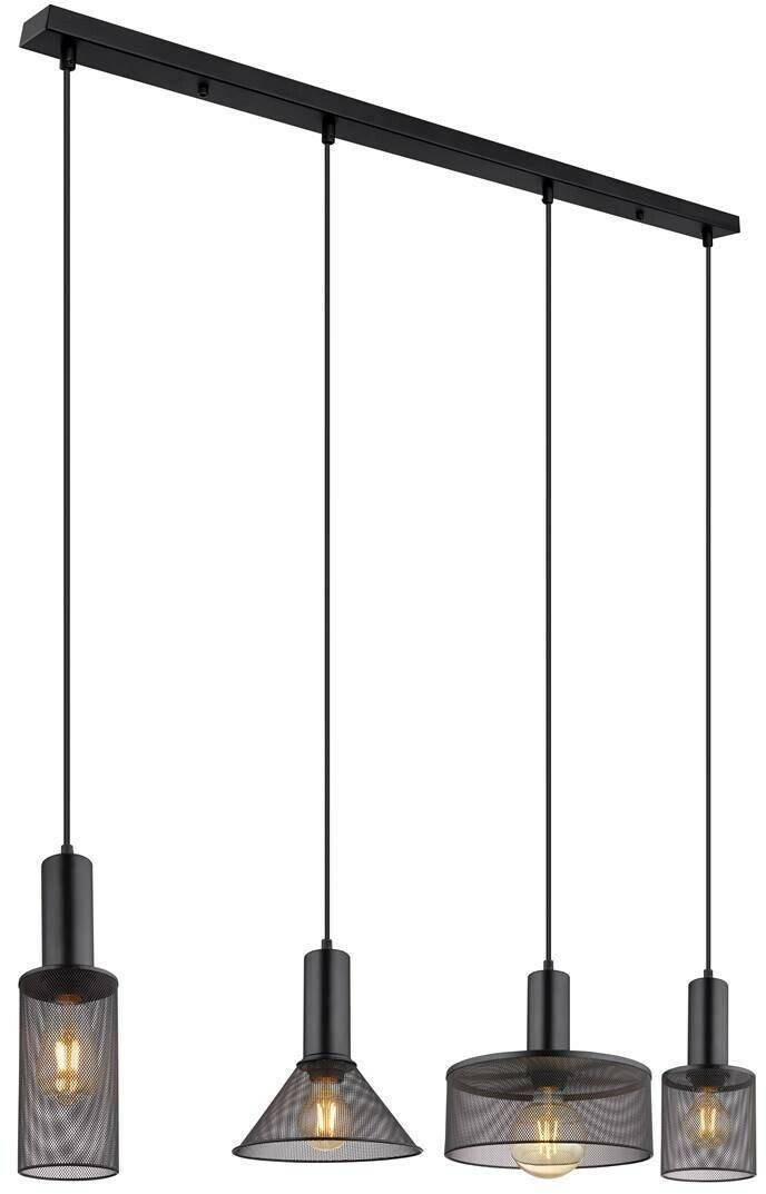 Globo 15648-4H Hängeleuchte JEDD E27 4x60W Metall, Metallgeflecht schwarz matt B:25cm H:120cm höhenverstellbar Lampen & Leuchten