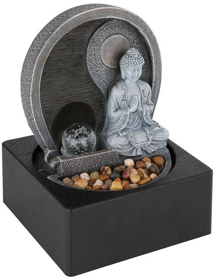 Gartendeko Globo LED Tischbrunnen Buddha 24 cm grau (129108)