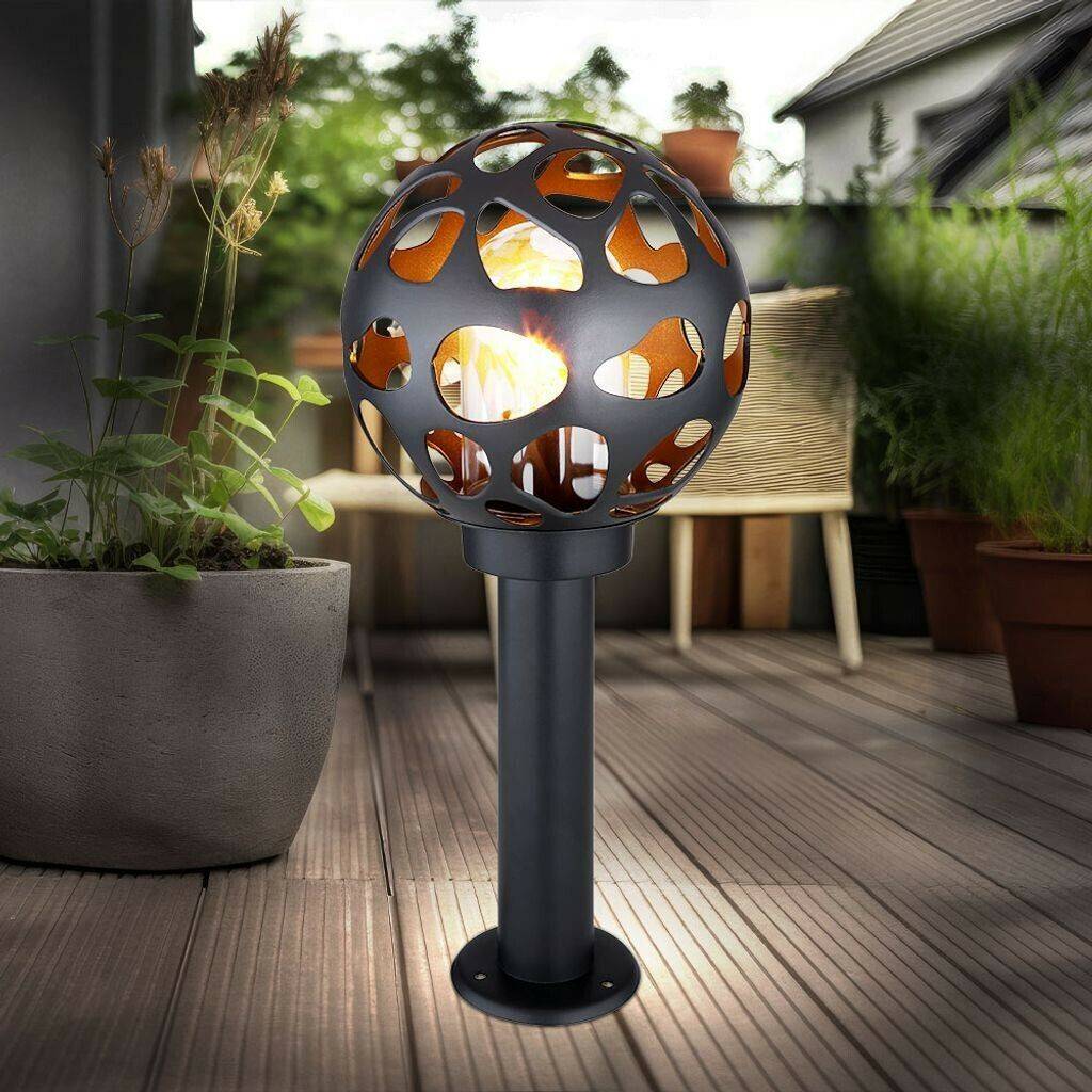 Globo Stehlampe Edelstahl Kugel mit Strom, alu Loch-Design anthrazit, 1x E27, DxH 20x 45 cm (etc106240_double) Außenleuchten