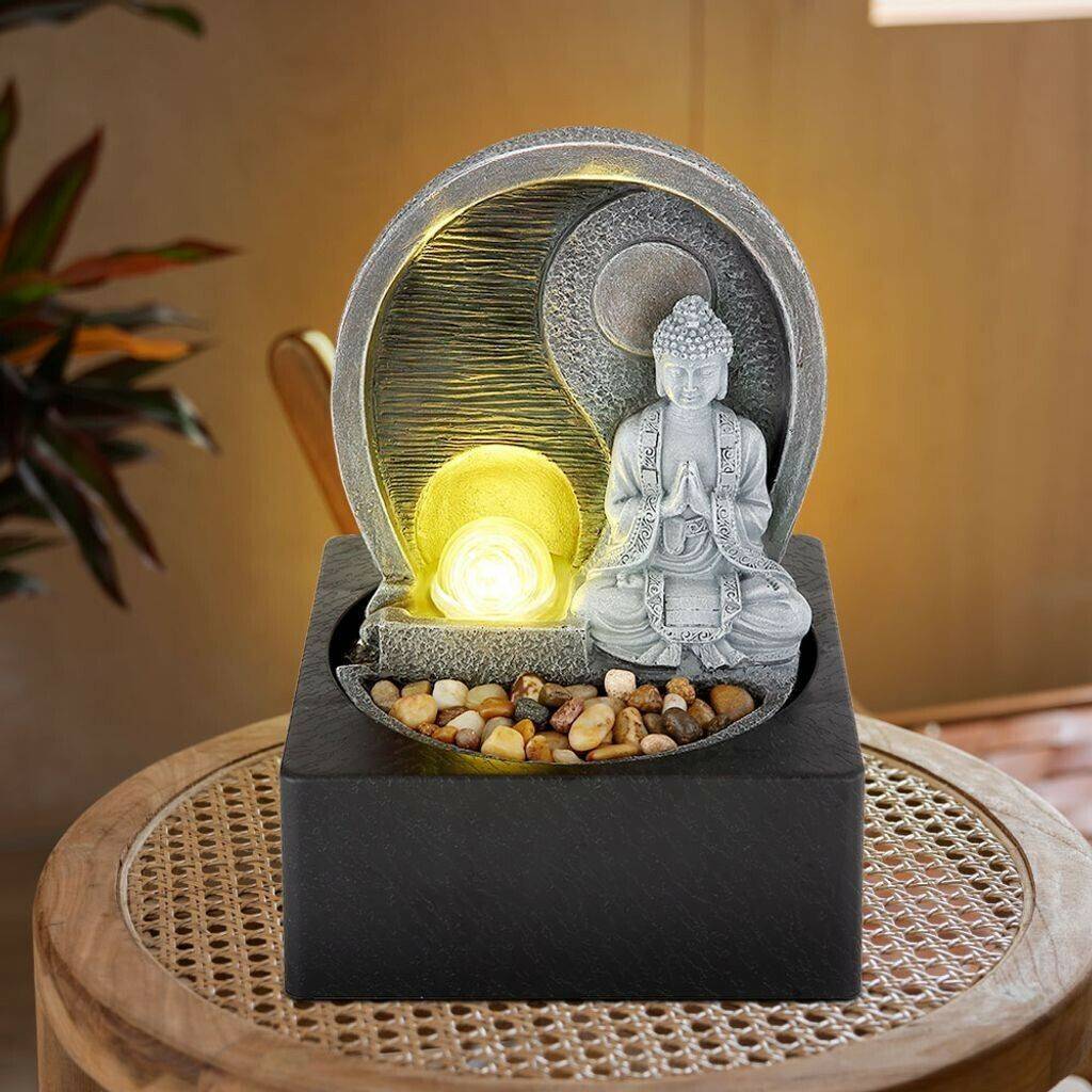 Gartendeko Globo LED Tischbrunnen Buddha 24 cm grau (129108)